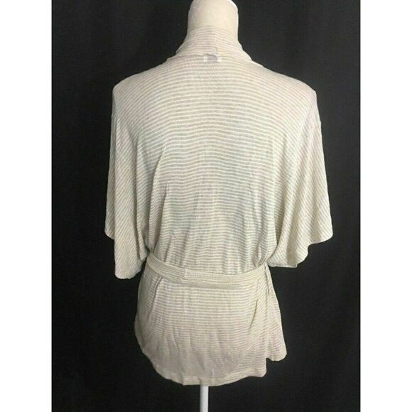 Splendid Womens White Beige Striped Short Sleeve Kimono Wrap Cardigan Top Xs - Picture 4 of 6